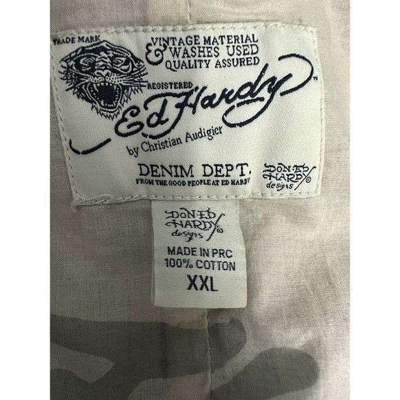 Ed Hardy by Christian Audigier Embroidered Jean Jacket Denim Blazer Mens 2XL EUC - Picture 5 of 6